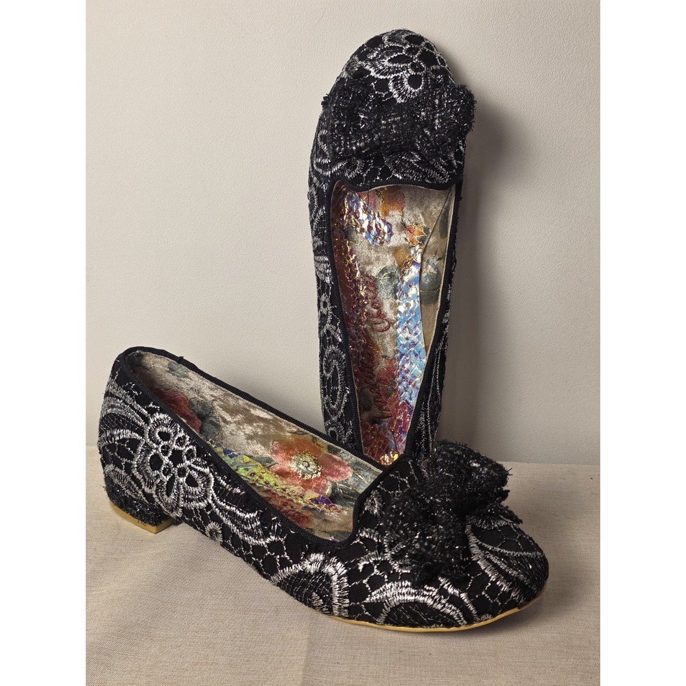 Irregular Choice Nick of Time black lace and glitter bows Size 40 Flats